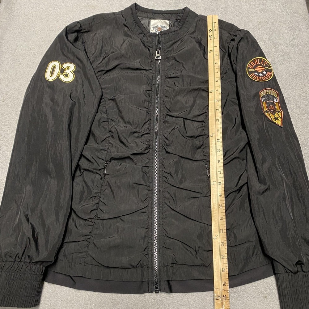 Harley Davidson Jacket Womens XL Black Windbreaker Full Zip Patches Motorcycle - Picture 6 of 7